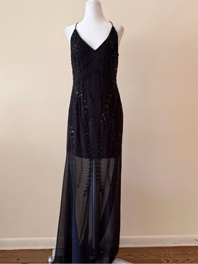 Hailey Logan Black Beaded Sheer Maxi Dress Fairycore Whimsygoth